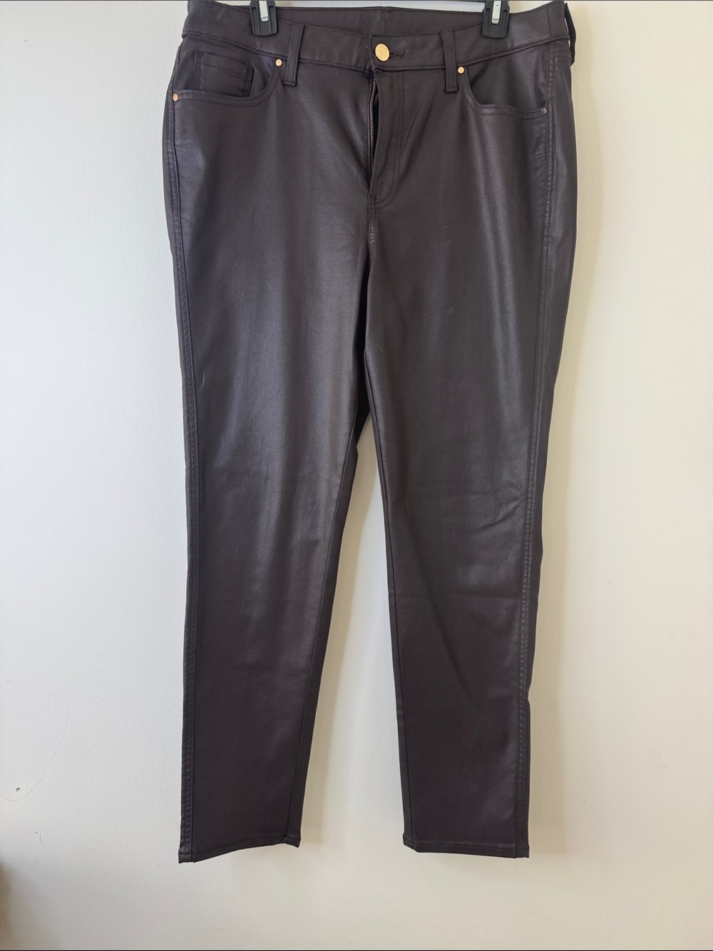 Chico's Women's Dark Brown Faux Leather Slim Chinos Sz 2.5
